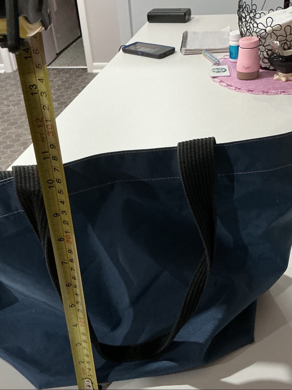 Navy Canvas Tote Bag with Black Webbing Handles